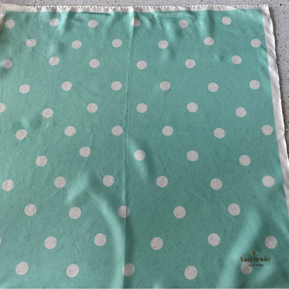 Kate Spade NWOT Teal & White Polka Dot Silk Scarf 20x20 - Picture 1 of 4
